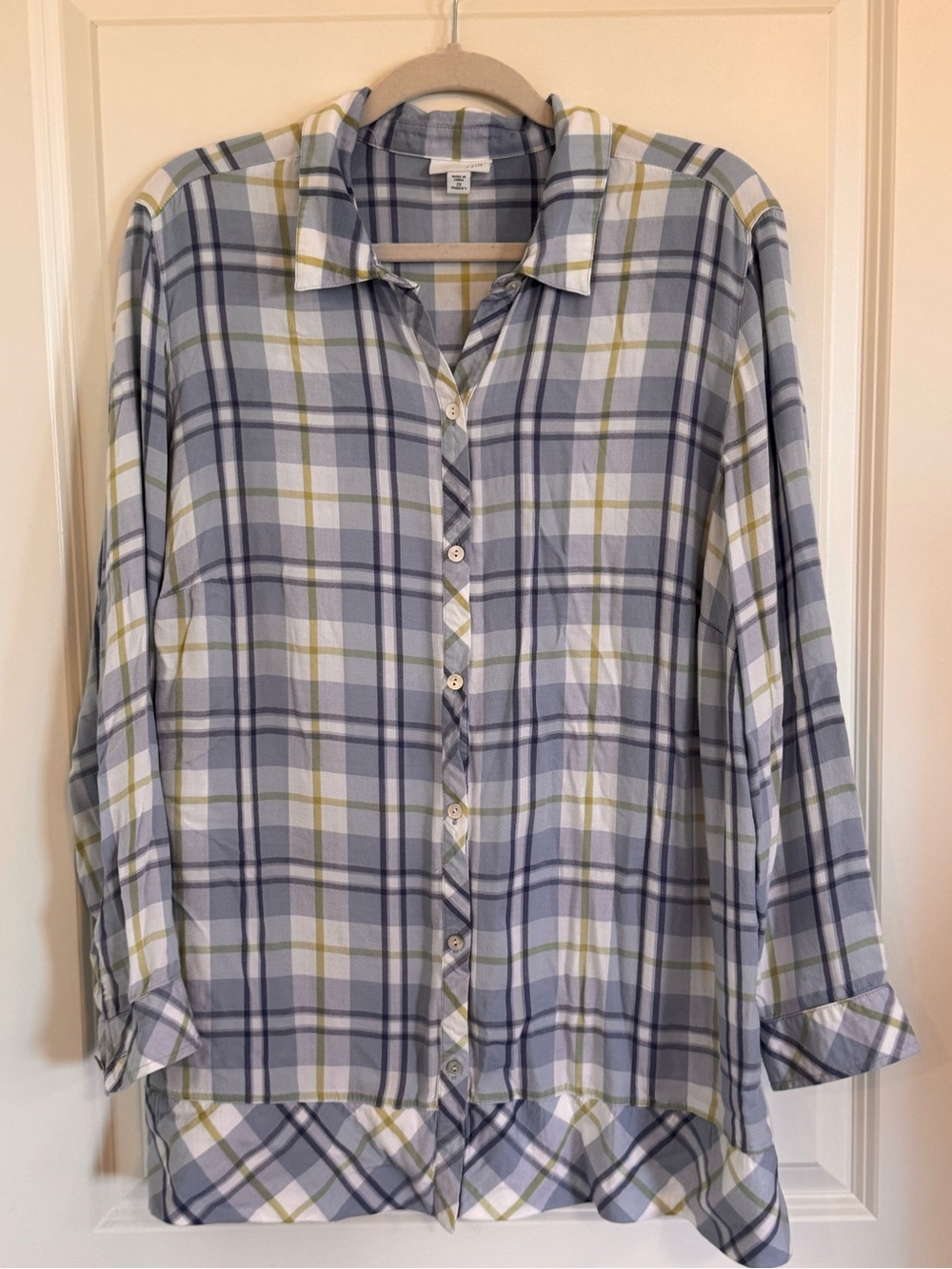 J. Jill Plus Size Plaid Long Sleeve Bias Trim Blouse 2X